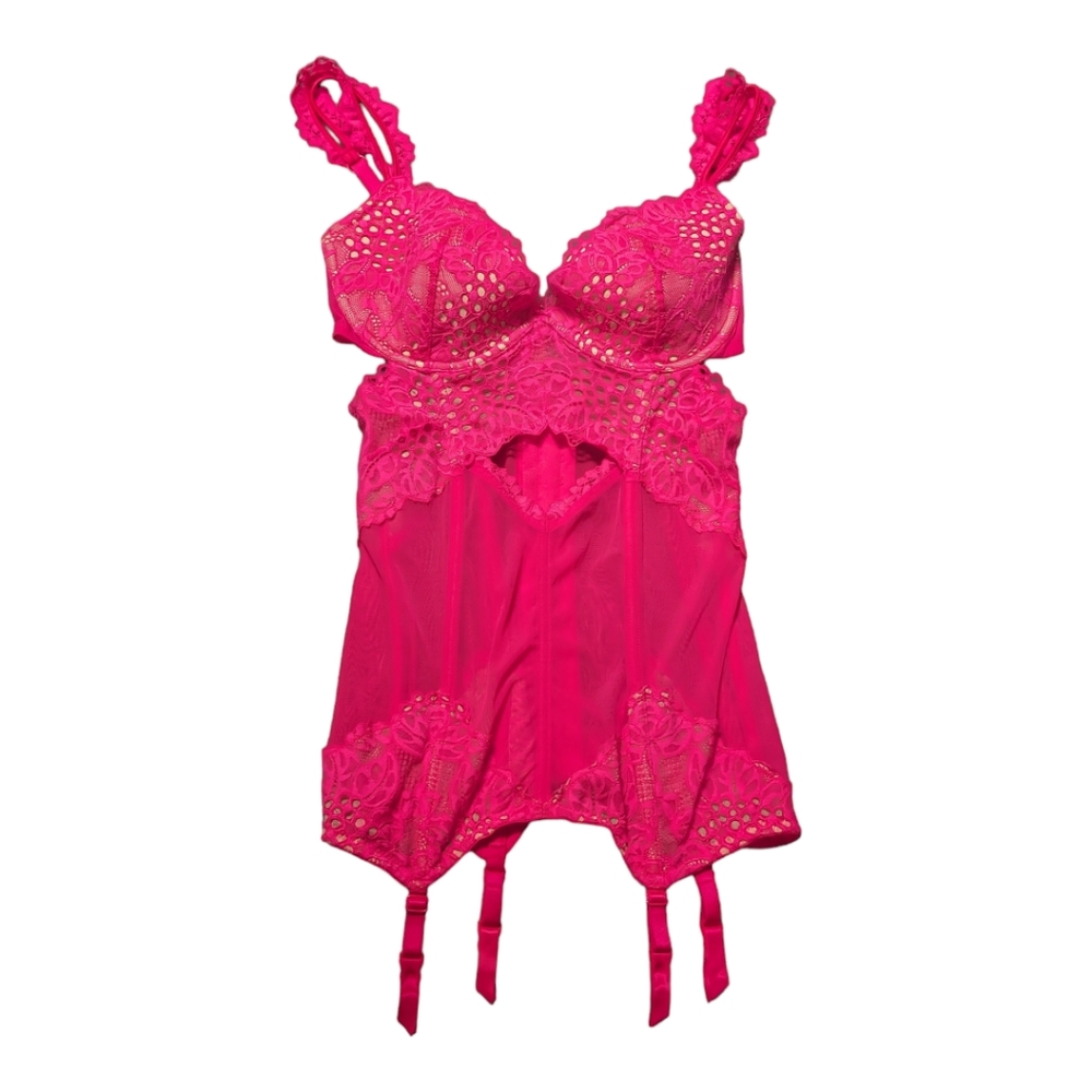 Victoria's Secret Hot Pink Hook Back Bustier Top Size 36D